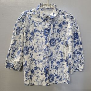 Sapphire Blue and White Floral Button-Up Shirt